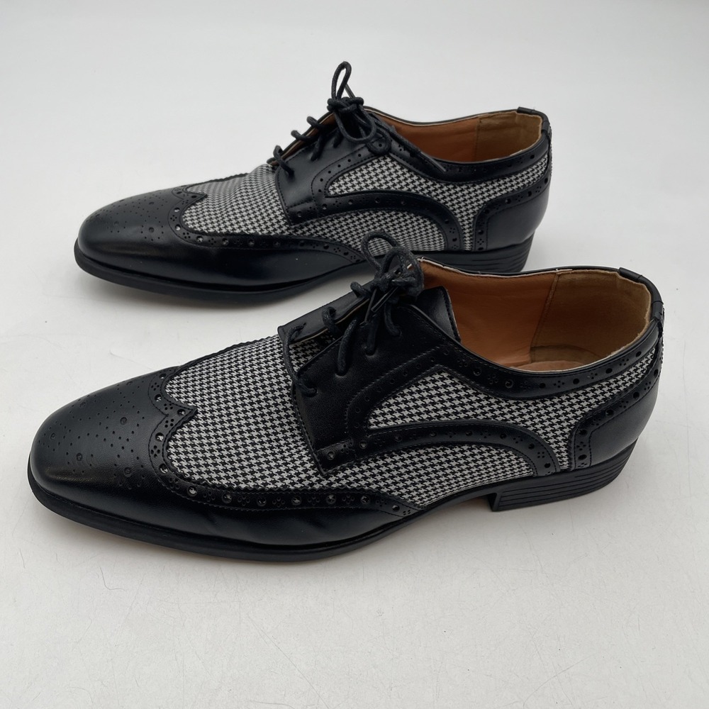 Retro Wingtip Formal Business Oxford Black White Dress Shoes Mens Sz 9/10 UK 43
